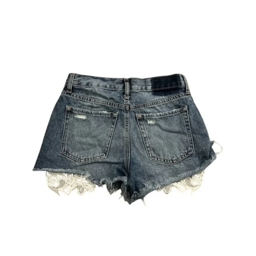 Aeropostale Denim Shorts Womens 0 Blue Excellent‎ Distressed Lace Trim Boho